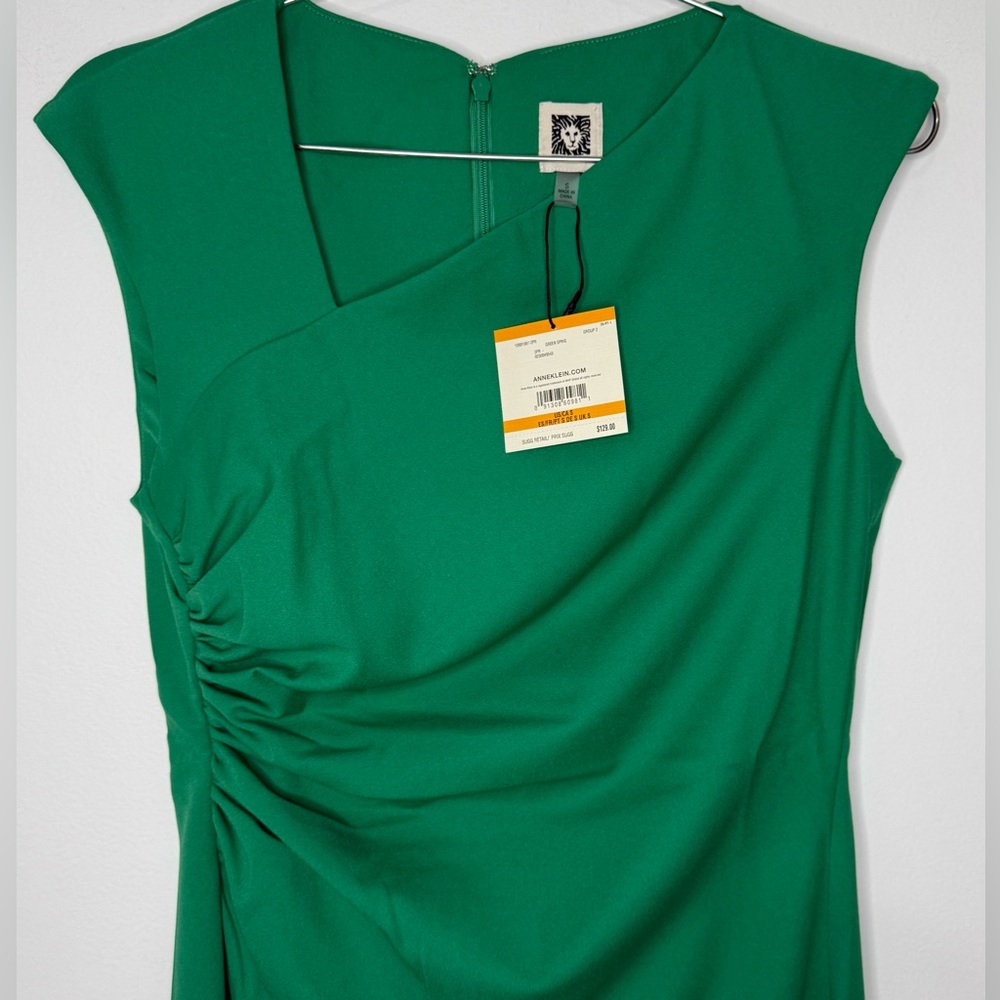 Anne Klein NWT Asymmetric Ruched Midi Dress in Green Sprig - Picture 3 of 5
